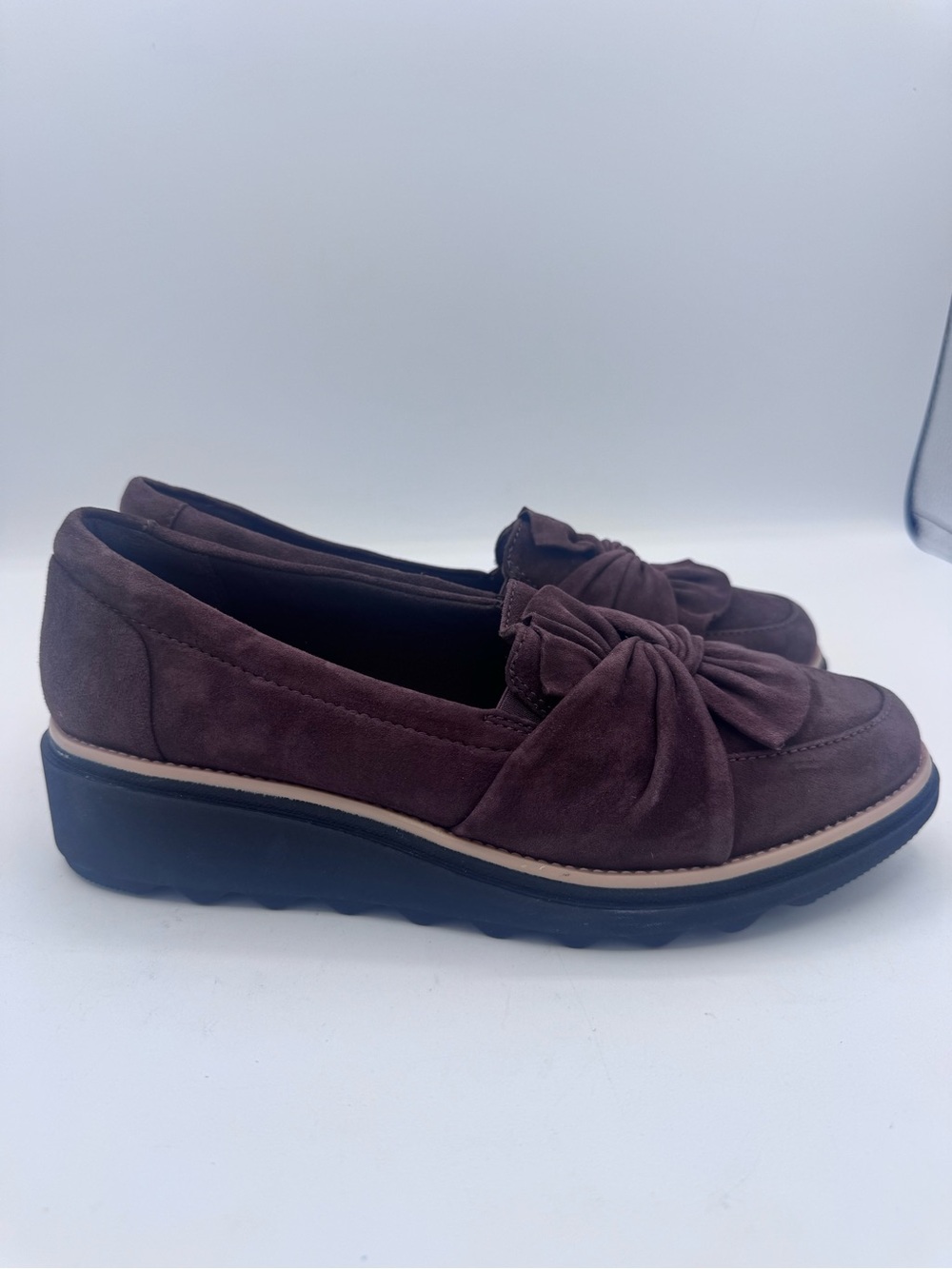 Clarks Brown Suede Knotted Vamp Loafers sz8m - Picture 4 of 9